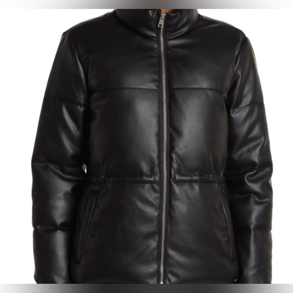 Black Levi’s Faux Leather Puffer Jacket, Womans Size Large